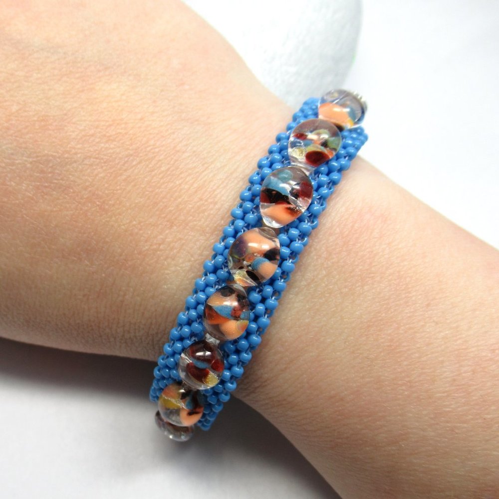 Hand Woven boro teardrop glass bracelet